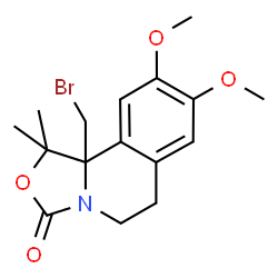 ChemSpider 2D Image | 10b-(Bromomethyl)-8,9-dimethoxy-1,1-dimethyl-1,5,6,10b-tetrahydro[1,3]oxazolo[4,3-a]isoquinolin-3-one | C16H20BrNO4
