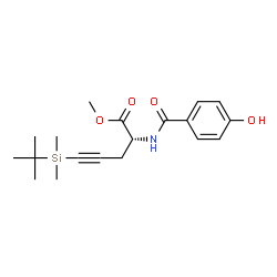 ChemSpider 2D Image | Methyl (2R)-5-[dimethyl(2-methyl-2-propanyl)silyl]-2-[(4-hydroxybenzoyl)amino]-4-pentynoate | C19H27NO4Si
