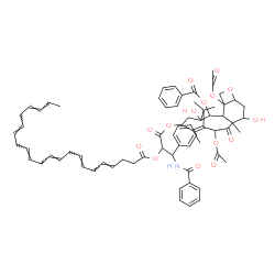 ChemSpider 2D Image | 4,10-Diacetoxy-13-({3-(benzoylamino)-2-[(4E,7E,10E,13E,16E,19E)-4,7,10,13,16,19-docosahexaenoyloxy]-3-phenylpropanoyl}oxy)-1,7-dihydroxy-9-oxo-5,20-epoxytax-11-en-2-yl benzoate | C69H81NO15