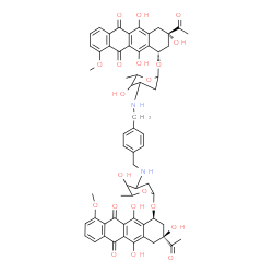 ChemSpider 2D Image | (7S,9S,7'S,9'S)-7,7'-{1,4-Phenylenebis[methyleneimino(5-hydroxy-6-methyltetrahydro-2H-pyran-4,2-diyl)oxy]}bis(9-acetyl-6,9,11-trihydroxy-4-methoxy-7,8,9,10-tetrahydro-5,12-tetracenedione) (non-preferr
ed name) | C62H64N2O20
