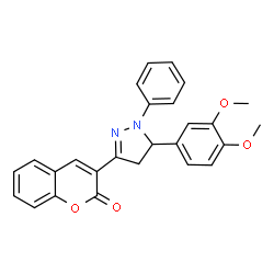 ChemSpider 2D Image | 3-[5-(3,4-Dimethoxyphenyl)-1-phenyl-4,5-dihydro-1H-pyrazol-3-yl]-2H-chromen-2-one | C26H22N2O4