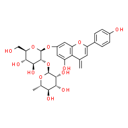 ChemSpider 2D Image | 5-Hydroxy-2-(4-hydroxyphenyl)-4-methylene-4H-chromen-7-yl 2-O-(6-deoxy-alpha-L-mannopyranosyl)-beta-D-glucopyranoside | C28H32O13