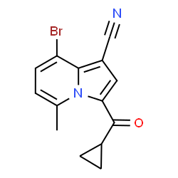 ChemSpider 2D Image | 8-Bromo-3-(cyclopropylcarbonyl)-5-methyl-1-indolizinecarbonitrile | C14H11BrN2O