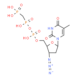 ChemSpider 2D Image | 1-[3-Azido-2,3-dideoxy-5-O-(hydroxy{[hydroxy(phosphonomethyl)phosphoryl]oxy}phosphoryl)pentofuranosyl]-5-methyl-2,4(1H,3H)-pyrimidinedione | C11H18N5O12P3