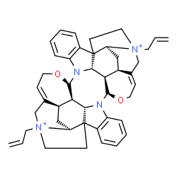 ChemSpider 2D Image | (9R,16S,18R,19R,20S,29R,36S,38R,39R,40S)-15,35-Diallyl-10,30-dioxa-8,28-diaza-15,35-diazoniatridecacyclo[33.5.2.2~15,21~.0~1,36~.0~2,7~.0~8,40~.0~9,19~.0~13,18~.0~16,21~.0~20,28~.0~22,27~.0~29,39~.0~3
3,38~]tetratetraconta-2,4,6,12,22,24,26,32-octaene | C44H50N4O2