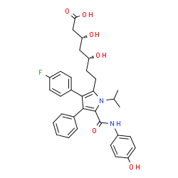 ChemSpider 2D Image | (3R,5R)-7-{3-(4-Fluorophenyl)-5-[(4-hydroxyphenyl)carbamoyl]-1-isopropyl-4-phenyl-1H-pyrrol-2-yl}-3,5-dihydroxyheptanoic acid | C33H35FN2O6