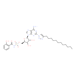 ChemSpider 2D Image | 2-(4-Dodecyl-1H-1,2,3-triazol-1-yl)-5'-O-[(2-hydroxybenzoyl)sulfamoyl]adenosine | C31H43N9O8S