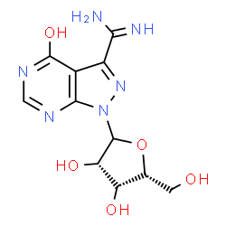 ChemSpider 2D Image | 4-Oxo-1-(L-glycero-pentofuranosyl)-4,5-dihydro-1H-pyrazolo[3,4-d]pyrimidine-3-carboximidamide | C11H14N6O5