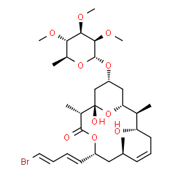 ChemSpider 2D Image | (1S,2R,5R,7R,8Z,11S,12S,13R,15R)-5-[(1E,3E)-4-Bromo-1,3-butadien-1-yl]-1,11-dihydroxy-2,7,12-trimethyl-3-oxo-4,17-dioxabicyclo[11.3.1]heptadec-8-en-15-yl 6-deoxy-2,3,4-tri-O-methyl-alpha-L-mannopyrano
side | C31H49BrO10
