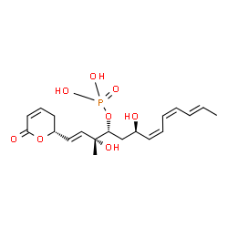 ChemSpider 2D Image | (1E,3R,4R,6R,7Z,9Z,11E)-3,6-Dihydroxy-3-methyl-1-[(2R)-6-oxo-3,6-dihydro-2H-pyran-2-yl]-1,7,9,11-tridecatetraen-4-yl dihydrogen phosphate | C19H27O8P