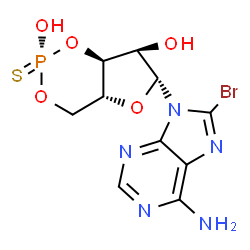 ChemSpider 2D Image | (2R,4aR,6R,7R,7aS)-6-(6-Amino-8-bromo-9H-purin-9-yl)tetrahydro-4H-furo[3,2-d][1,3,2]dioxaphosphinine-2,7-diol 2-sulfide | C10H11BrN5O5PS