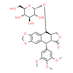 ChemSpider 2D Image | (5aR,8aR,9R)-8-Oxo-9-(3,4,5-trimethoxyphenyl)-5,5a,6,8,8a,9-hexahydrofuro[3',4':6,7]naphtho[2,3-d][1,3]dioxol-5-yl alpha-D-glucopyranoside | C28H32O13