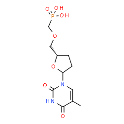 ChemSpider 2D Image | ({[(2S)-5-(5-Methyl-2,4-dioxo-3,4-dihydro-1(2H)-pyrimidinyl)tetrahydro-2-furanyl]methoxy}methyl)phosphonic acid | C11H17N2O7P