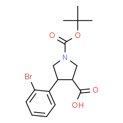 ChemSpider 2D Image | 4-(2-Bromophenyl)-1-{[(2-methyl-2-propanyl)oxy]carbonyl}-3-pyrrolidinecarboxylic acid | C16H20BrNO4