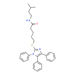 ChemSpider 2D Image | N-(3-Methylbutyl)-5-[(1,4,5-triphenyl-1H-imidazol-2-yl)sulfanyl]pentanamide | C31H35N3OS