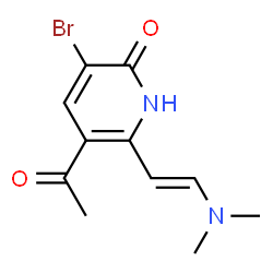 ChemSpider 2D Image | 5-Acetyl-3-bromo-6-[(E)-2-(dimethylamino)vinyl]-2(1H)-pyridinone | C11H13BrN2O2