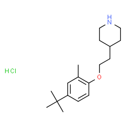 ChemSpider 2D Image | 4-{2-[2-Methyl-4-(2-methyl-2-propanyl)phenoxy]ethyl}piperidine hydrochloride (1:1) | C18H30ClNO