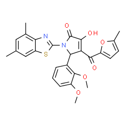 ChemSpider 2D Image | 5-(2,3-Dimethoxyphenyl)-1-(4,6-dimethyl-1,3-benzothiazol-2-yl)-3-hydroxy-4-(5-methyl-2-furoyl)-1,5-dihydro-2H-pyrrol-2-one | C27H24N2O6S