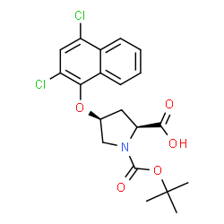 ChemSpider 2D Image | (4S)-4-[(2,4-Dichloro-1-naphthyl)oxy]-1-{[(2-methyl-2-propanyl)oxy]carbonyl}-L-proline | C20H21Cl2NO5