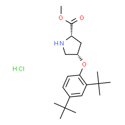 ChemSpider 2D Image | Methyl (4S)-4-[2,4-bis(2-methyl-2-propanyl)phenoxy]-L-prolinate hydrochloride (1:1) | C20H32ClNO3