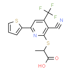 ChemSpider 2D Image | 2-{[3-Cyano-6-(2-thienyl)-4-(trifluoromethyl)-2-pyridinyl]sulfanyl}propanoic acid | C14H9F3N2O2S2