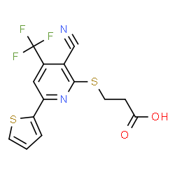 ChemSpider 2D Image | 3-{[3-Cyano-6-(2-thienyl)-4-(trifluoromethyl)-2-pyridinyl]sulfanyl}propanoic acid | C14H9F3N2O2S2