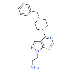 ChemSpider 2D Image | 2-[4-(4-Benzyl-1-piperazinyl)-1H-pyrazolo[3,4-d]pyrimidin-1-yl]ethanamine | C18H23N7