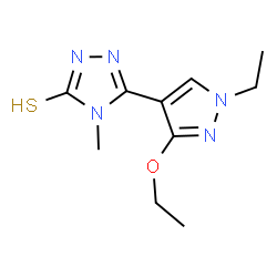 ChemSpider 2D Image | 5-(3-Ethoxy-1-ethyl-1H-pyrazol-4-yl)-4-methyl-2,4-dihydro-3H-1,2,4-triazole-3-thione | C10H15N5OS