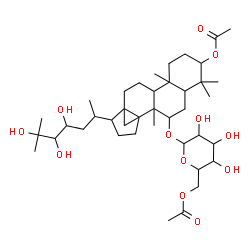 ChemSpider 2D Image | 7-[(6-O-Acetylhexopyranosyl)oxy]-23,24,25-trihydroxy-13,30-cyclodammaran-3-yl acetate | C40H66O12
