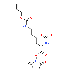 ChemSpider 2D Image | 2,5-Dioxo-1-pyrrolidinyl N~6~-[(allyloxy)carbonyl]-N~2~-{[(2-methyl-2-propanyl)oxy]carbonyl}lysinate | C19H29N3O8