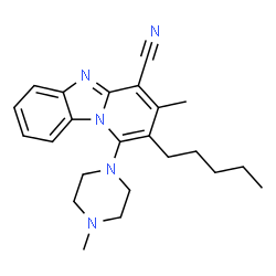 ChemSpider 2D Image | 3-Methyl-1-(4-methyl-1-piperazinyl)-2-pentylpyrido[1,2-a]benzimidazole-4-carbonitrile | C23H29N5