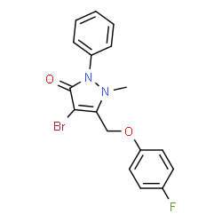 ChemSpider 2D Image | 4-Bromo-5-[(4-fluorophenoxy)methyl]-1-methyl-2-phenyl-1,2-dihydro-3H-pyrazol-3-one | C17H14BrFN2O2