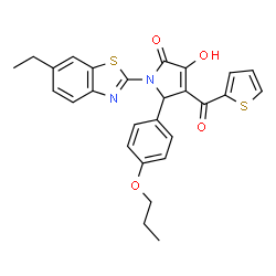 ChemSpider 2D Image | 1-(6-Ethyl-1,3-benzothiazol-2-yl)-3-hydroxy-5-(4-propoxyphenyl)-4-(2-thienylcarbonyl)-1,5-dihydro-2H-pyrrol-2-one | C27H24N2O4S2