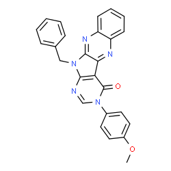 ChemSpider 2D Image | 11-Benzyl-3-(4-methoxyphenyl)-3,11-dihydro-4H-pyrimido[5',4':4,5]pyrrolo[2,3-b]quinoxalin-4-one | C26H19N5O2