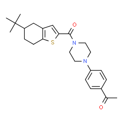 ChemSpider 2D Image | 1-[4-(4-{[5-(2-Methyl-2-propanyl)-4,5,6,7-tetrahydro-1-benzothiophen-2-yl]carbonyl}-1-piperazinyl)phenyl]ethanone | C25H32N2O2S