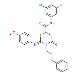 ChemSpider 2D Image | (2Z)-N-(3,5-Dichlorophenyl)-2-[(4-methoxyphenyl)imino]-4-oxo-3-(3-phenylpropyl)-1,3-thiazinane-6-carboxamide | C27H25Cl2N3O3S
