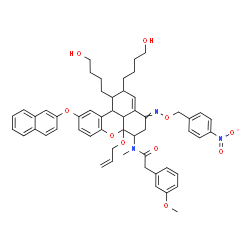 ChemSpider 2D Image | N-[6a-(Allyloxy)-1,2-bis(4-hydroxybutyl)-10-(2-naphthyloxy)-4-{[(4-nitrobenzyl)oxy]imino}-1,2,4,5,6,6a,11b,11c-octahydrobenzo[kl]xanthen-6-yl]-2-(3-methoxyphenyl)-N-methylacetamide | C54H59N3O10