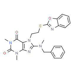 ChemSpider 2D Image | 7-[2-(1,3-Benzoxazol-2-ylsulfanyl)ethyl]-8-[benzyl(methyl)amino]-1,3-dimethyl-3,7-dihydro-1H-purine-2,6-dione | C24H24N6O3S