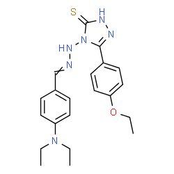 ChemSpider 2D Image | 4-{2-[4-(Diethylamino)benzylidene]hydrazino}-5-(4-ethoxyphenyl)-2,4-dihydro-3H-1,2,4-triazole-3-thione | C21H26N6OS