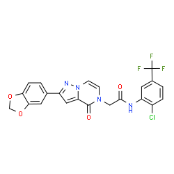 ChemSpider 2D Image | 2-[2-(1,3-Benzodioxol-5-yl)-4-oxopyrazolo[1,5-a]pyrazin-5(4H)-yl]-N-[2-chloro-5-(trifluoromethyl)phenyl]acetamide | C22H14ClF3N4O4