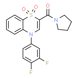 ChemSpider 2D Image | [4-(3,4-Difluorophenyl)-1,1-dioxido-4H-1,4-benzothiazin-2-yl](1-pyrrolidinyl)methanone | C19H16F2N2O3S