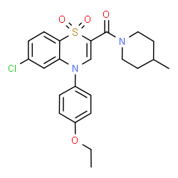 ChemSpider 2D Image | [6-Chloro-4-(4-ethoxyphenyl)-1,1-dioxido-4H-1,4-benzothiazin-2-yl](4-methyl-1-piperidinyl)methanone | C23H25ClN2O4S