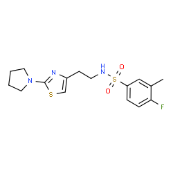 ChemSpider 2D Image | 4-Fluoro-3-methyl-N-{2-[2-(1-pyrrolidinyl)-1,3-thiazol-4-yl]ethyl}benzenesulfonamide | C16H20FN3O2S2