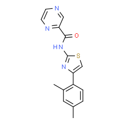 ChemSpider 2D Image | N-[4-(2,4-Dimethylphenyl)-1,3-thiazol-2-yl]-2-pyrazinecarboxamide | C16H14N4OS