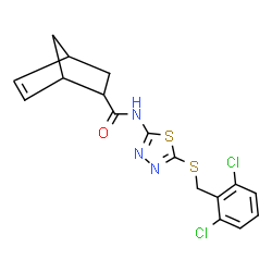 ChemSpider 2D Image | N-{5-[(2,6-Dichlorobenzyl)sulfanyl]-1,3,4-thiadiazol-2-yl}bicyclo[2.2.1]hept-5-ene-2-carboxamide | C17H15Cl2N3OS2