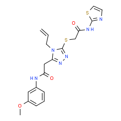 ChemSpider 2D Image | 2-[(4-Allyl-5-{2-[(3-methoxyphenyl)amino]-2-oxoethyl}-4H-1,2,4-triazol-3-yl)sulfanyl]-N-(1,3-thiazol-2-yl)acetamide | C19H20N6O3S2