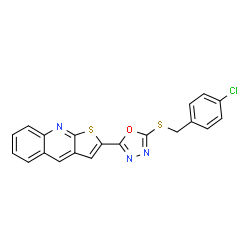 ChemSpider 2D Image | 2-{5-[(4-Chlorobenzyl)sulfanyl]-1,3,4-oxadiazol-2-yl}thieno[2,3-b]quinoline | C20H12ClN3OS2