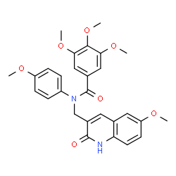 ChemSpider 2D Image | 3,4,5-Trimethoxy-N-[(6-methoxy-2-oxo-1,2-dihydro-3-quinolinyl)methyl]-N-(4-methoxyphenyl)benzamide | C28H28N2O7