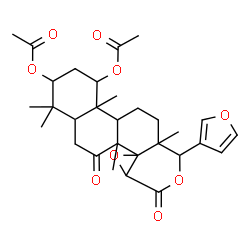 ChemSpider 2D Image | 10-(3-Furyl)-4,4,6a,10a,12b-pentamethyl-6,8-dioxohexadecahydronaphtho[2,1-f]oxireno[d]isochromene-1,3-diyl diacetate | C30H38O9