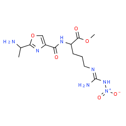 ChemSpider 2D Image | Methyl (E)-N~2~-{[2-(1-aminoethyl)-1,3-oxazol-4-yl]carbonyl}-N~5~-[amino(nitroamino)methylene]ornithinate | C13H21N7O6